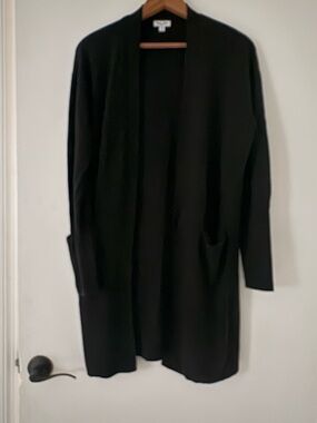 Splendid Black Long Open-Front Cardigan